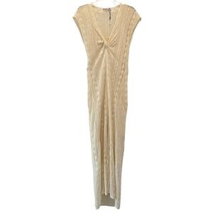 Zara Knit Cream Pointelle Crochet Maxi Dress Boho Festival Beach Resort Size M